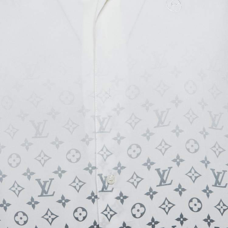 Pre Owned Louis Vuitton White Gradient Monogram Crepe Short Sleeve Shirt M