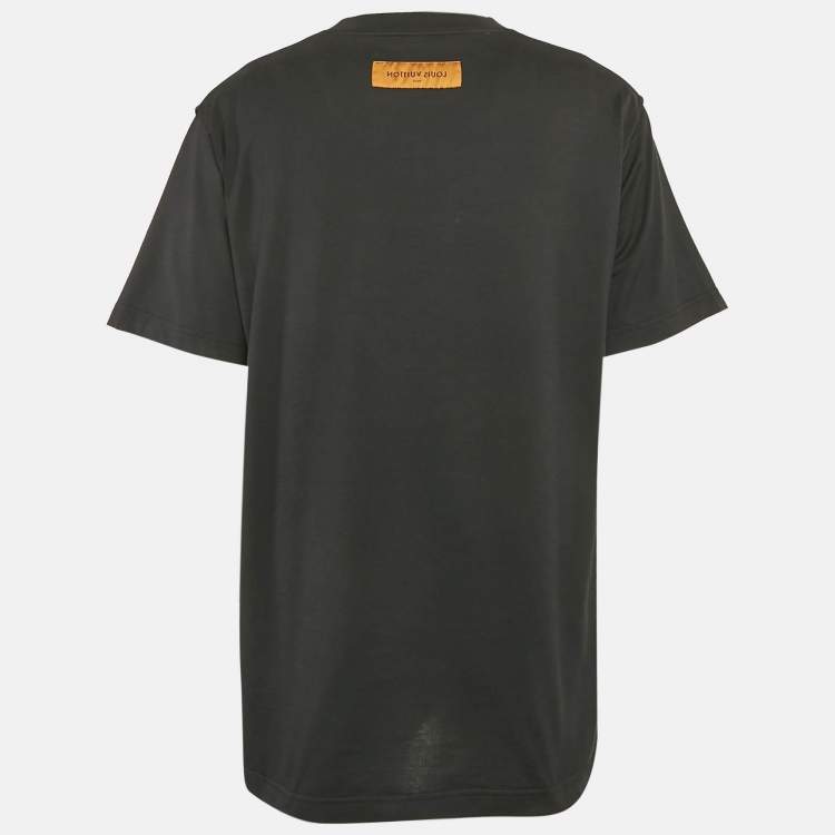 Pre Owned Louis Vuitton Black Cotton Logo Embossed Crew Neck T-Shirt XL