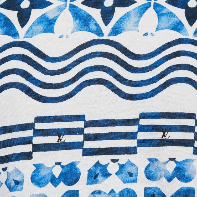 Pre Owned Louis Vuitton Blue Mix Monogram Print Cotton Crew Neck T-Shirt S