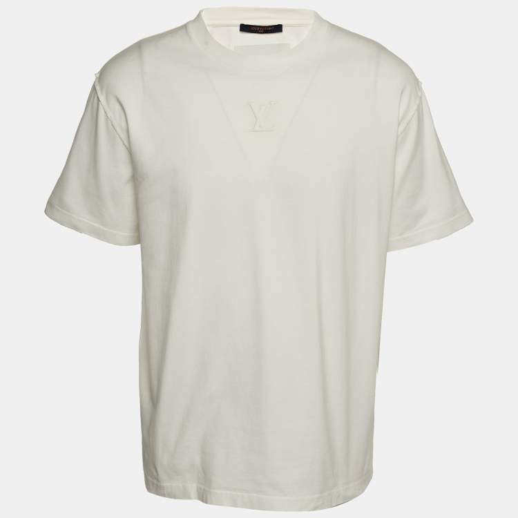 Pre Owned Louis Vuitton White Logo Embossed Cotton Crew Neck T-Shirt L