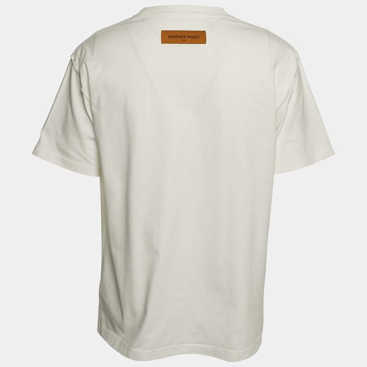 Pre Owned Louis Vuitton White Logo Embossed Cotton Crew Neck T-Shirt L