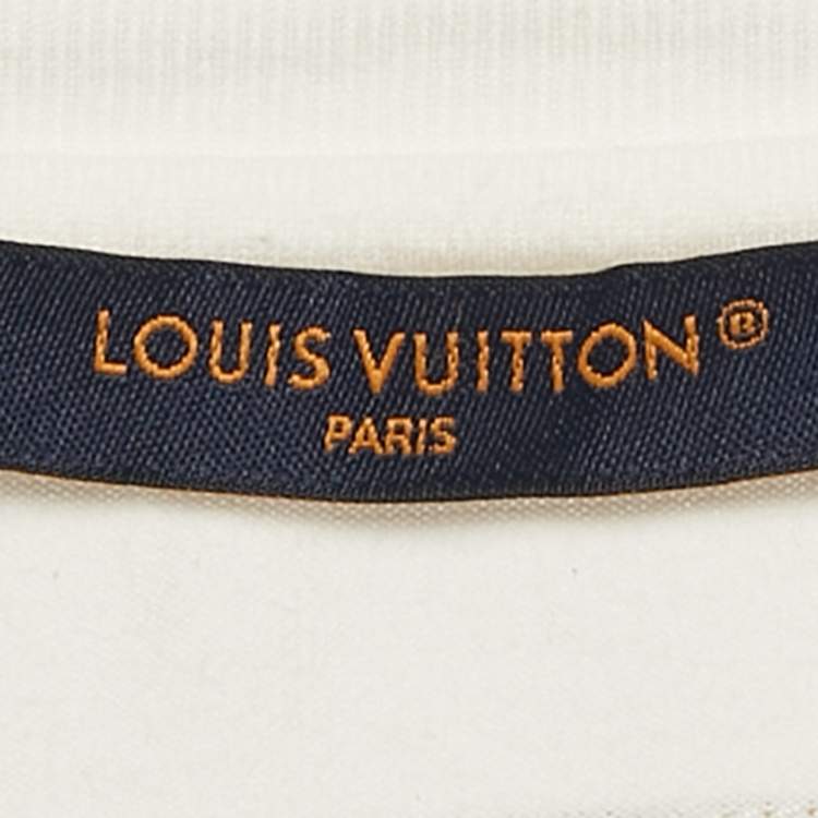 Pre Owned Louis Vuitton White Logo Embossed Cotton Crew Neck T-Shirt L