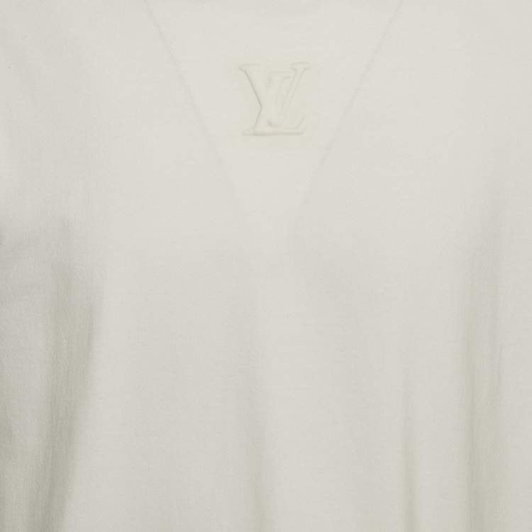 Pre Owned Louis Vuitton White Logo Embossed Cotton Crew Neck T-Shirt L