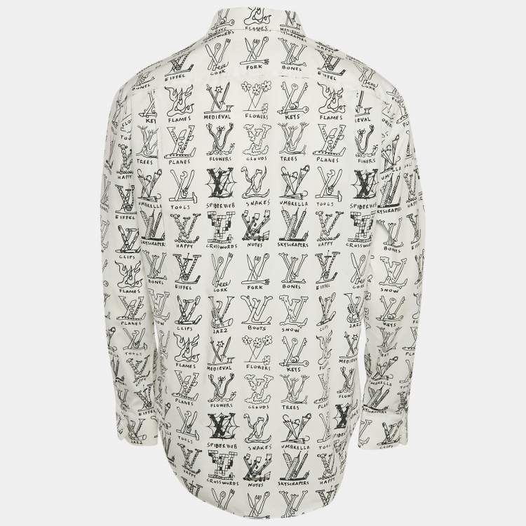 Pre Owned Louis Vuitton White Logo Print Cotton Button Front Shirt L