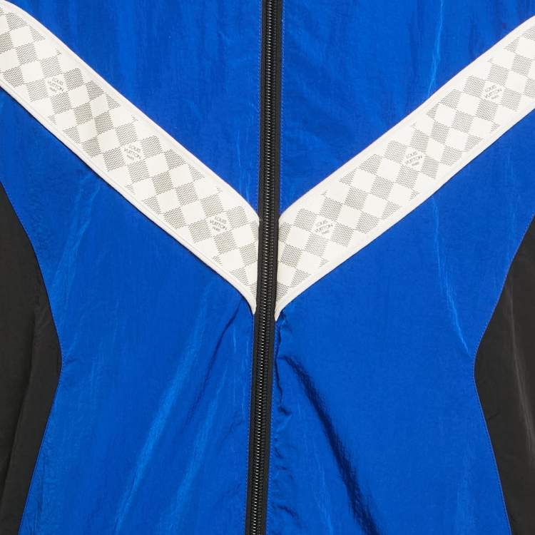 Pre Owned Louis Vuitton Blue Nylon Damier Azur Pattern Amen Break Jacket L
