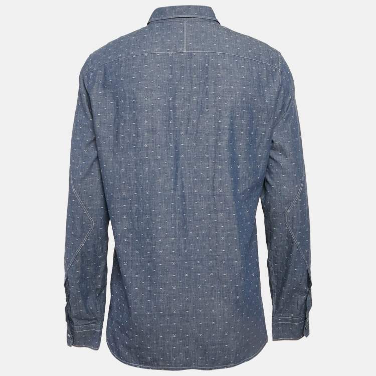 Pre Owned Louis Vuitton Blue Monogram Denim Button Front Shirt L