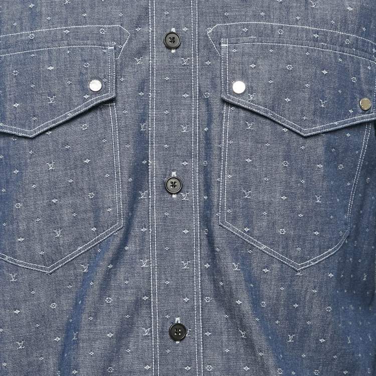 Pre Owned Louis Vuitton Blue Monogram Denim Button Front Shirt L
