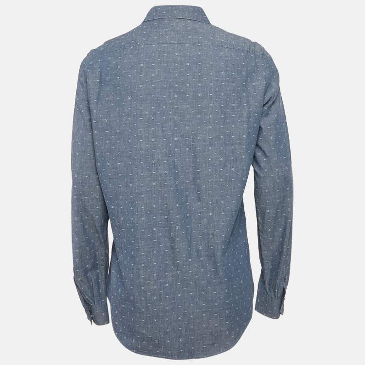 Pre Owned Louis Vuitton Blue Monogram Denim Button Front Shirt L