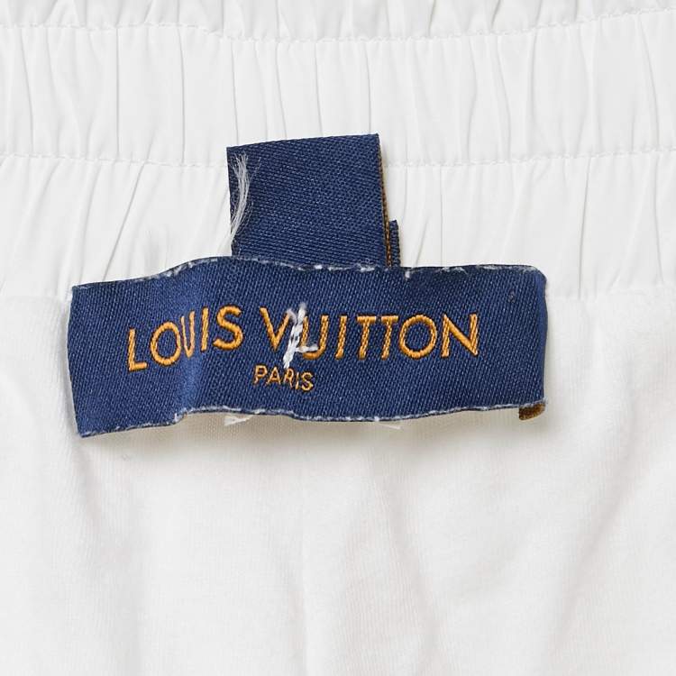 Pre Owned Louis Vuitton White Synthetic Monogram Quilted Trousers XL