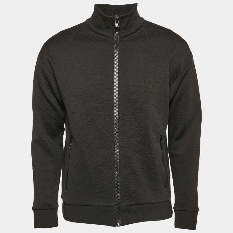 Pre Owned Louis Vuitton Black Monogram Textured Knit Zip Up Jacket S