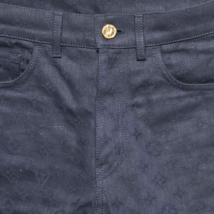 Pre Owned Louis Vuitton Navy Blue Monogram Jacquard Denim Jeans S Waist 31"