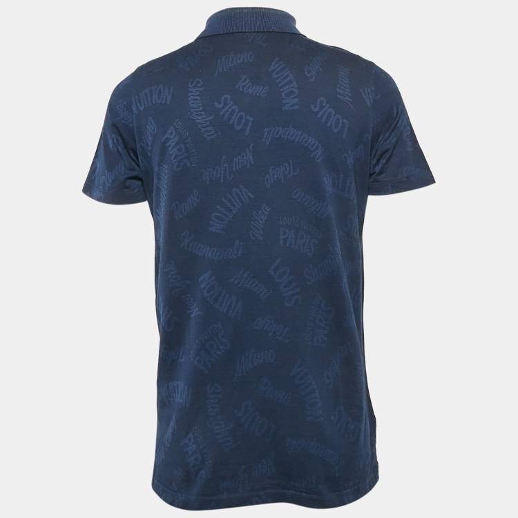 Pre Owned Louis Vuitton Blue Logo Print Cotton Pique Polo T-Shirt L