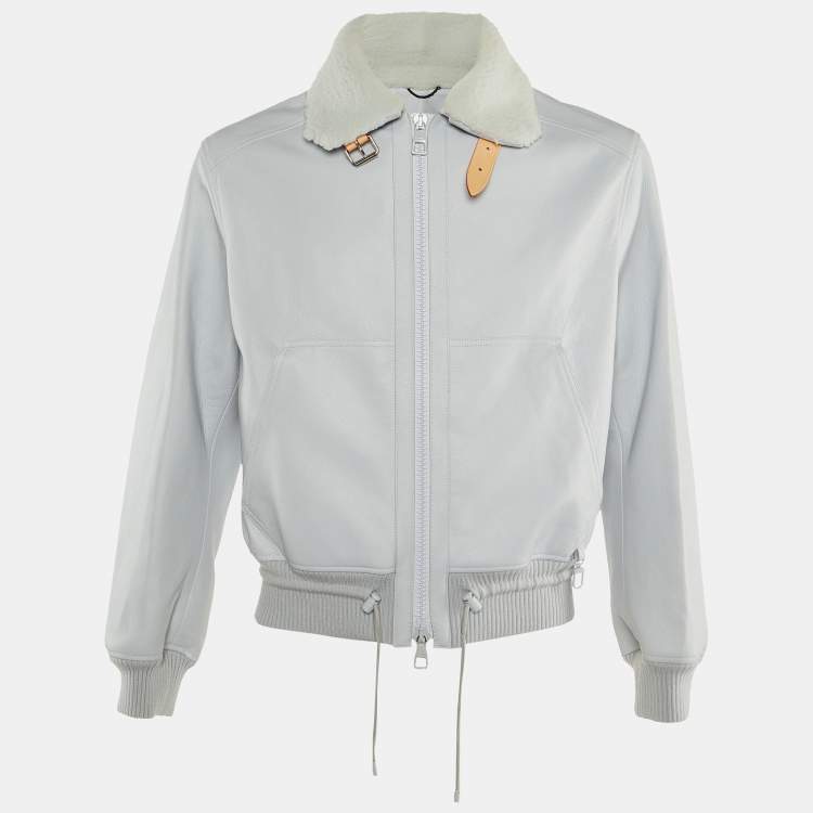Pre Owned Louis Vuitton Grey Deer Skin Shearling Detail Jacket S