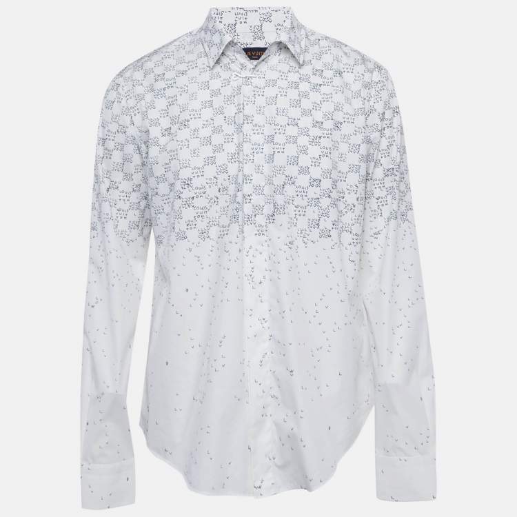 Pre Owned Louis Vuitton White Fading Damier Cotton Long Sleeve Shirt XL