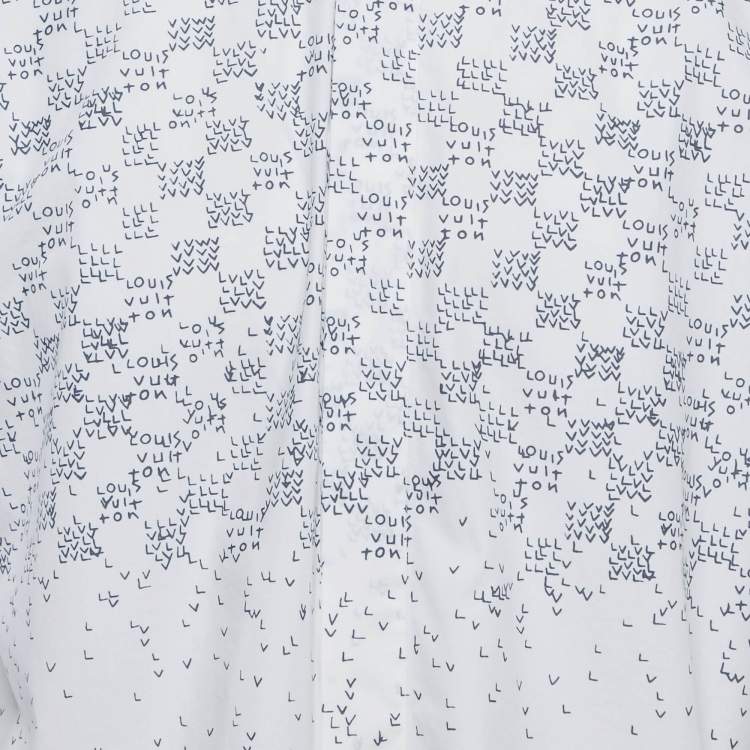 Pre Owned Louis Vuitton White Fading Damier Cotton Long Sleeve Shirt XL