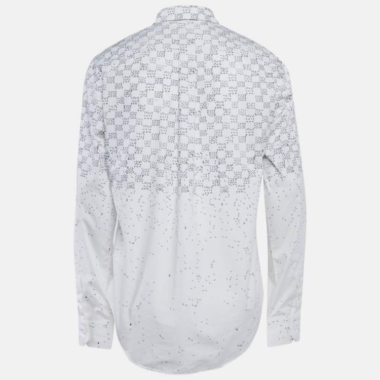 Pre Owned Louis Vuitton White Fading Damier Cotton Long Sleeve Shirt XL