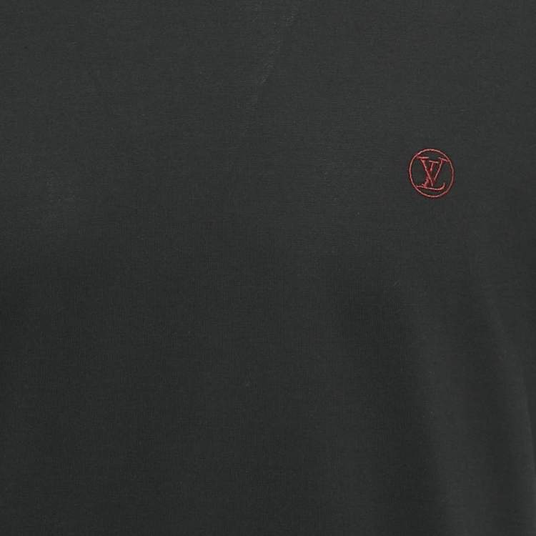 مملوكة مسبقًا Louis Vuitton Black Logo Embroidery Cotton Crew Neck T-Shirt M