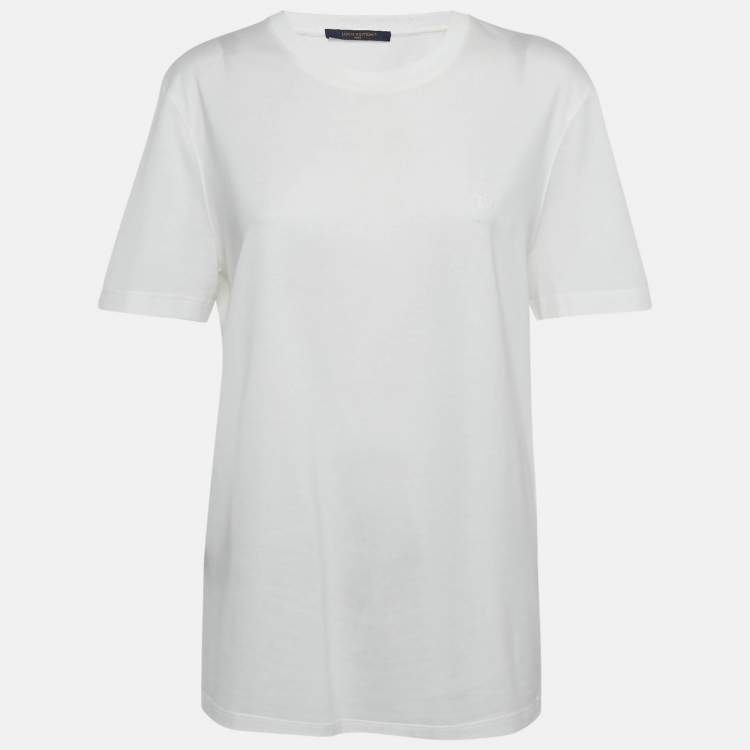 مملوكة مسبقًا Louis Vuitton White Logo Embroidered Jersey Crew Neck T-Shirt L