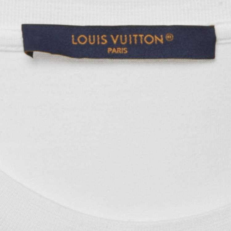 مملوكة مسبقًا Louis Vuitton White Logo Embroidered Jersey Crew Neck T-Shirt L