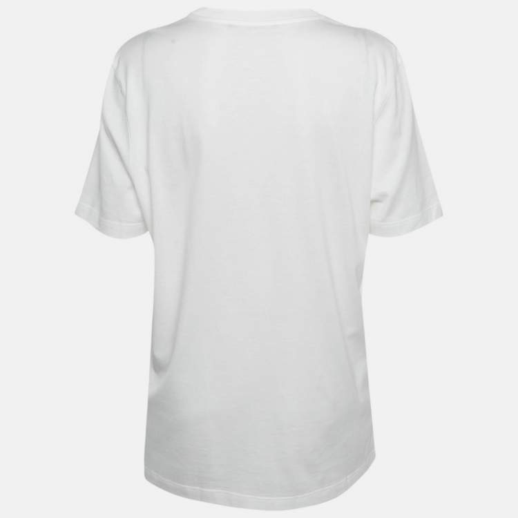 مملوكة مسبقًا Louis Vuitton White Logo Embroidered Jersey Crew Neck T-Shirt L