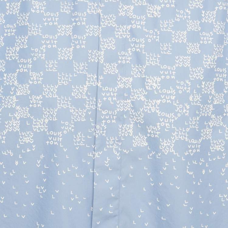 Pre Owned Louis Vuitton Blue Printed Cotton Blend Half Sleeve Shirt M