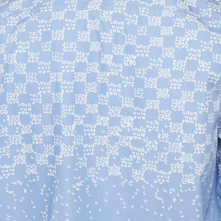 Pre Owned Louis Vuitton Blue Printed Cotton Blend Half Sleeve Shirt M