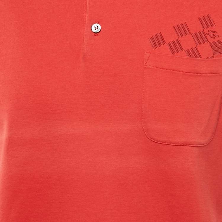 Pre Owned Louis Vuitton Red Cotton Pocket Detail Polo T-Shirt M