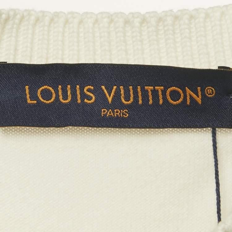 Pre Owned Louis Vuitton White Logo Embroidery Cotton Crew Neck T-Shirt M