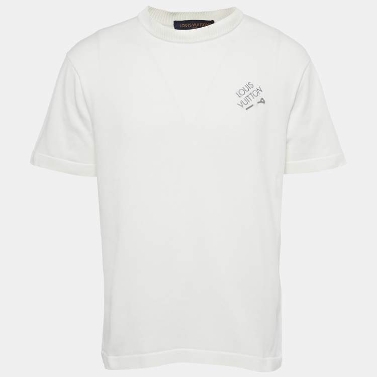 Pre Owned Louis Vuitton White Logo Embroidery Cotton Crew Neck T-Shirt M