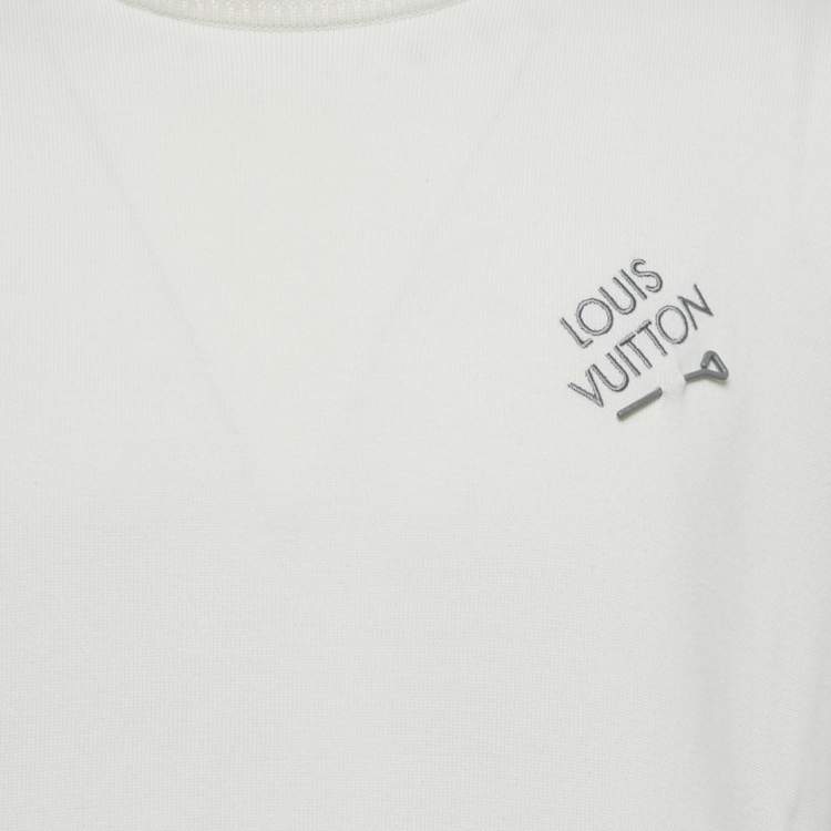Pre Owned Louis Vuitton White Logo Embroidery Cotton Crew Neck T-Shirt M