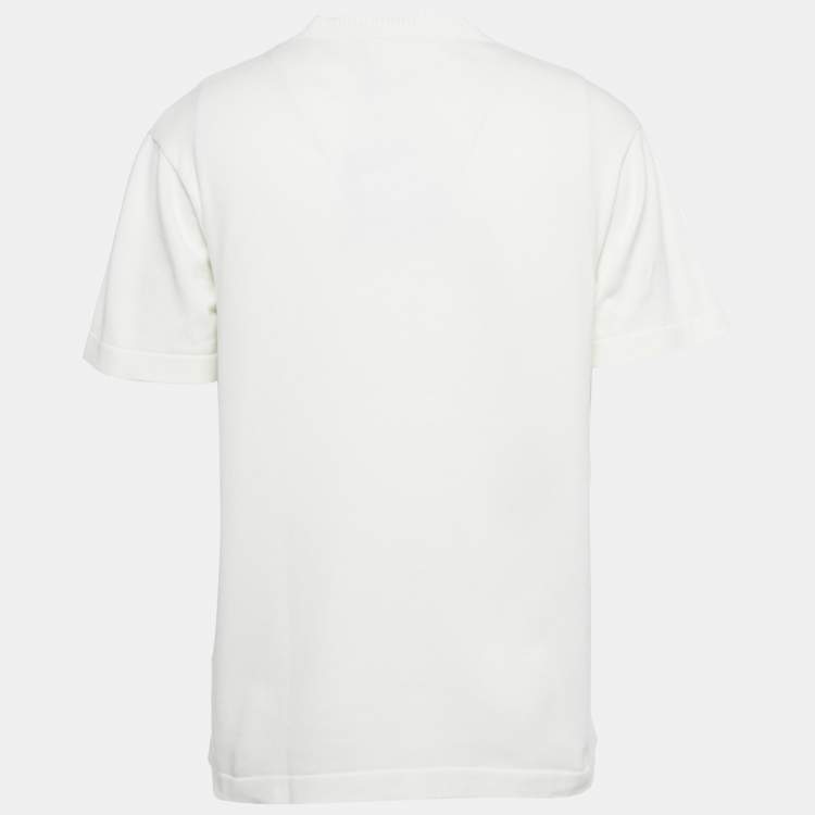 Pre Owned Louis Vuitton White Logo Embroidery Cotton Crew Neck T-Shirt M