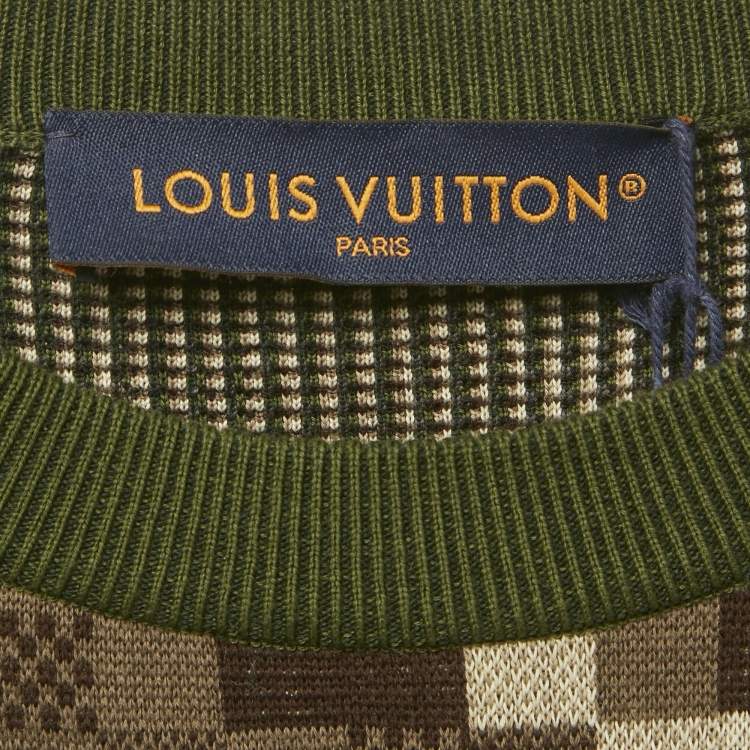 Pre Owned Louis Vuitton Green Damier Cotton Jacquard Stud Detail Pullover M