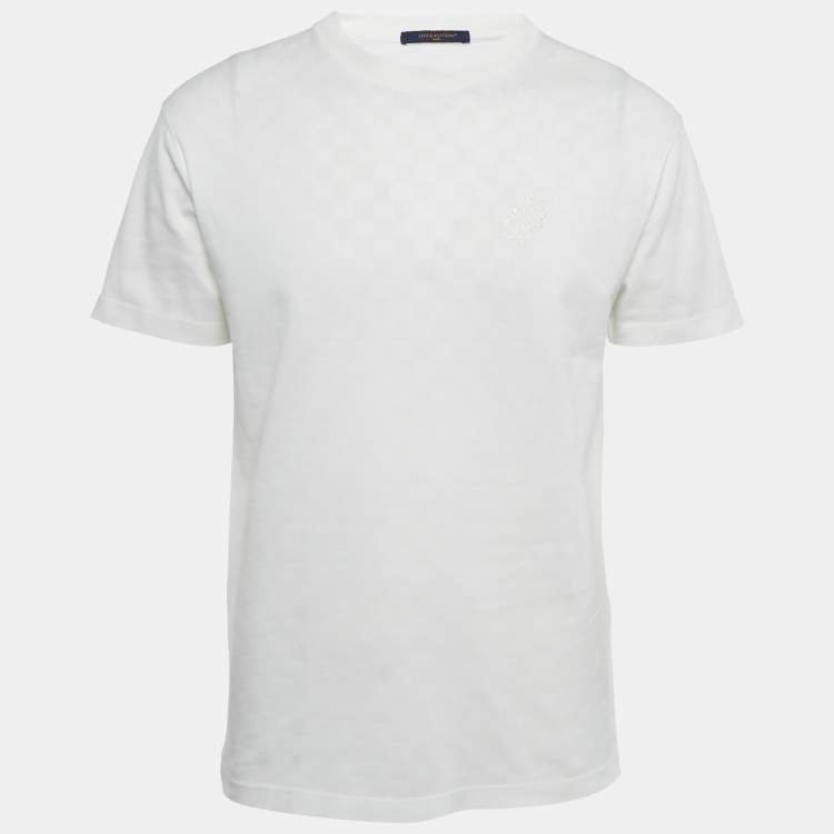 Pre Owned Louis Vuitton White Damier Jersey Crewneck T-Shirt S