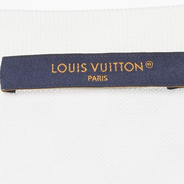 Pre Owned Louis Vuitton White Damier Jersey Crewneck T-Shirt S