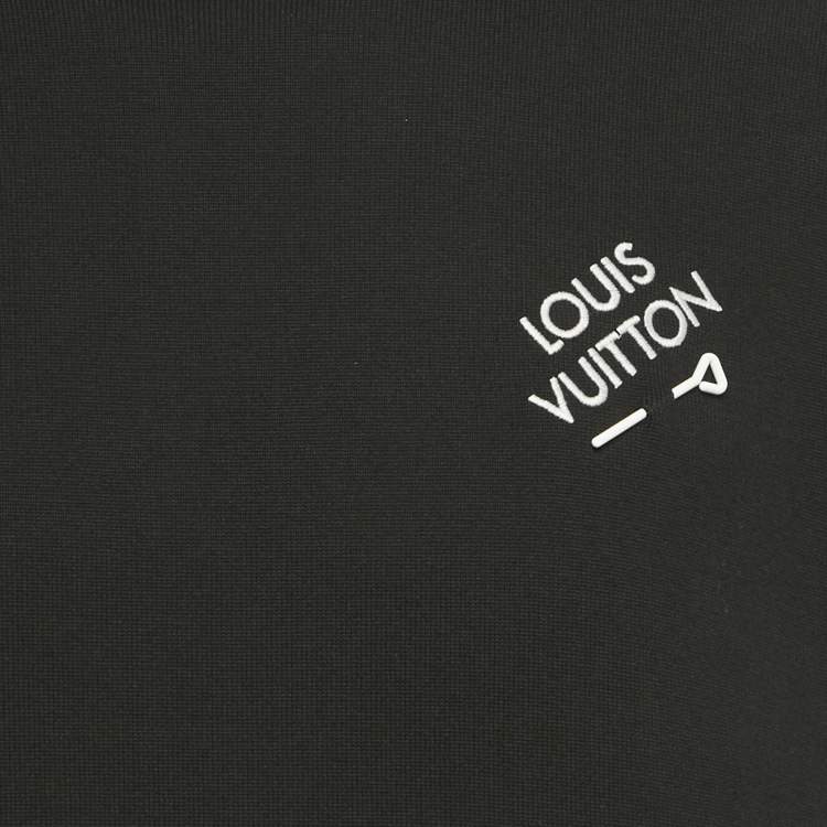 Pre Owned Louis Vuitton Black Logo Embroidery Cotton Crew Neck T-Shirt M