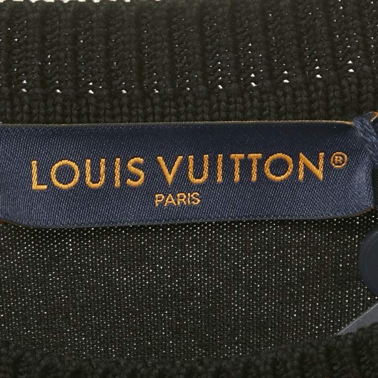 Pre Owned Louis Vuitton Black Logo Embroidery Cotton Crew Neck T-Shirt M