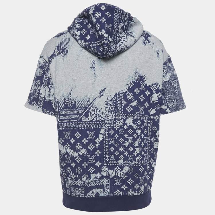 Pre Owned Louis Vuitton Blue Cotton Monogram Bandana Short-Sleeve Hoodie M