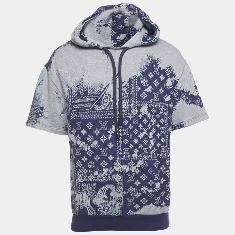 Pre Owned Louis Vuitton Blue Cotton Monogram Bandana Short-Sleeve Hoodie M