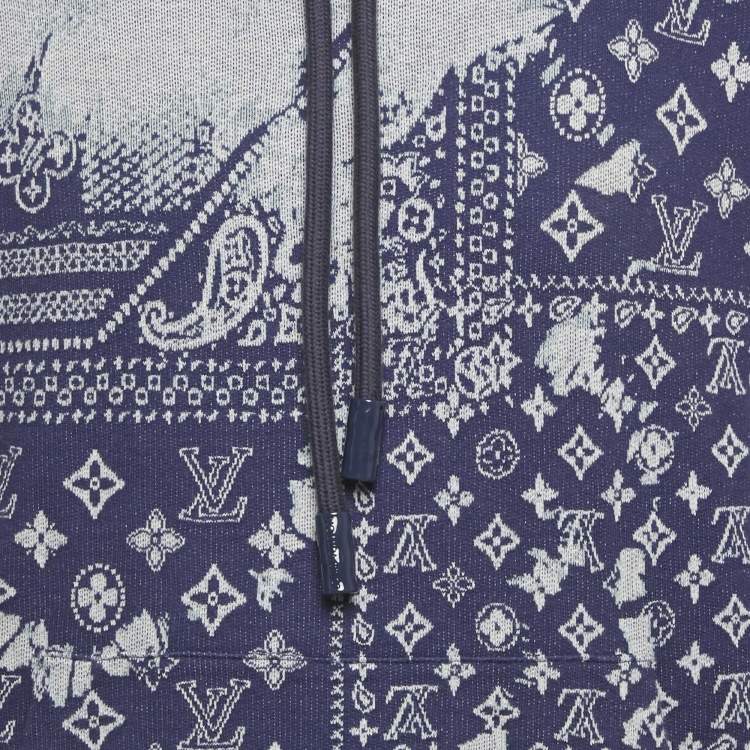 Pre Owned Louis Vuitton Blue Cotton Monogram Bandana Short-Sleeve Hoodie M