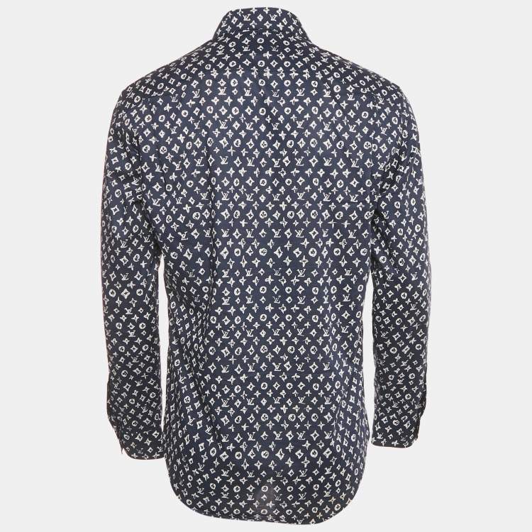 Pre Owned Louis Vuitton Blue Monogram Print Cotton Regular Fit Shirt M