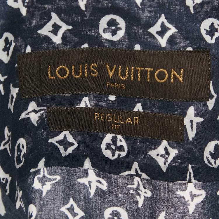 Pre Owned Louis Vuitton Blue Monogram Print Cotton Regular Fit Shirt M