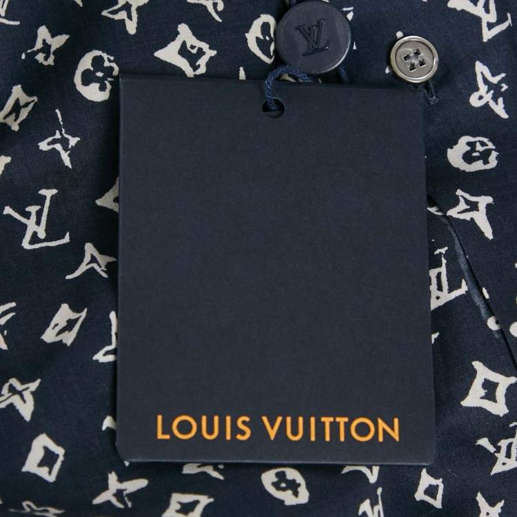 Pre Owned Louis Vuitton Blue Monogram Print Cotton Regular Fit Shirt M