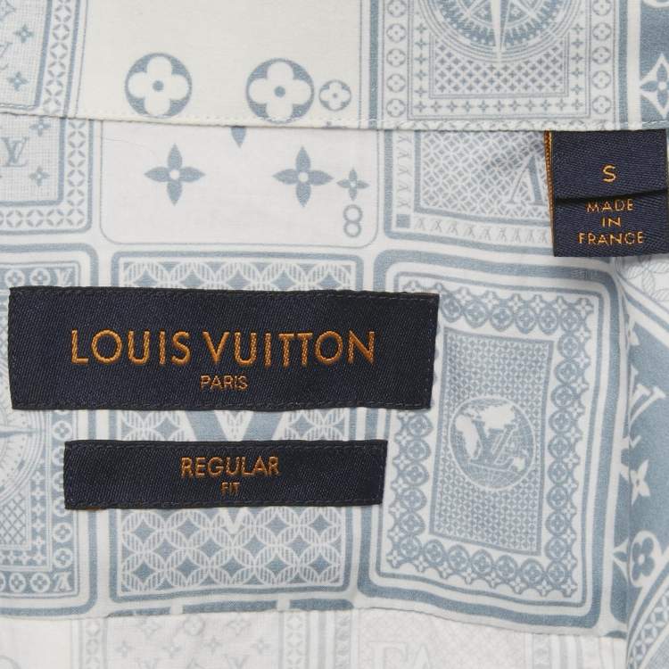 Pre Owned Louis Vuitton White & Blue Logo Printed Short Sleeve Shirt S