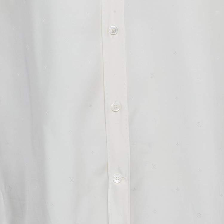 Pre Owned Louis Vuitton Cream Monogram Silk Long Sleeve Shirt M