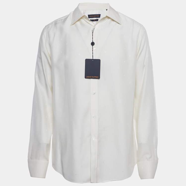 Pre Owned Louis Vuitton Cream Monogram Silk Long Sleeve Shirt M