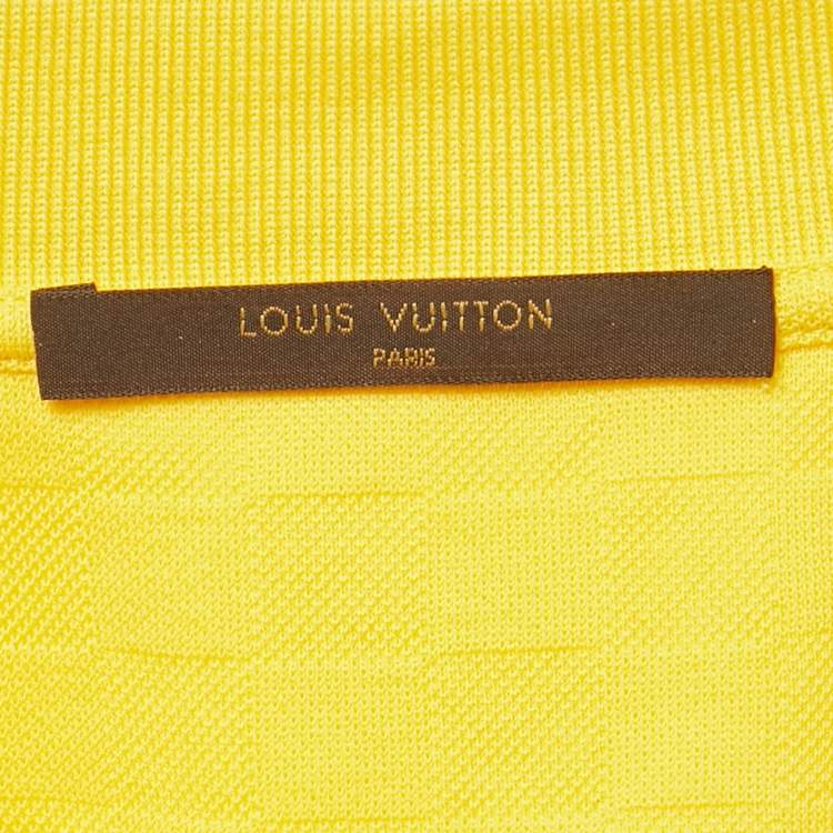 Pre Owned Louis Vuitton Yellow Damier Jacquard Knit Polo T-Shirt XS