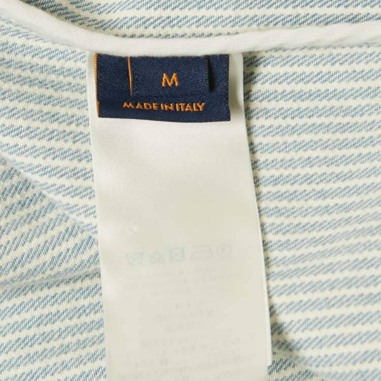 Pre Owned Louis Vuitton Blue Monogram & Watercolor Print Denim Oversized Shirt M 