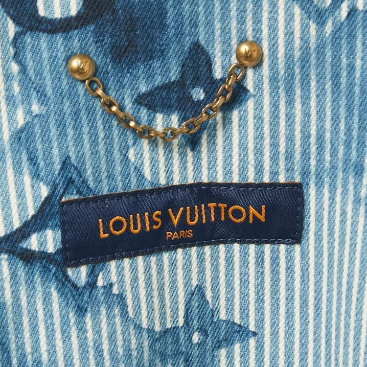 Pre Owned Louis Vuitton Blue Monogram & Watercolor Print Denim Oversized Shirt M 