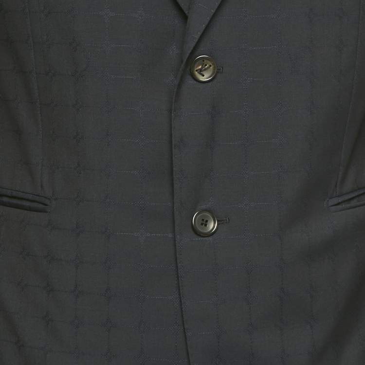 Pre Owned Louis Vuitton Navy Blue Checkered Wool Suit L