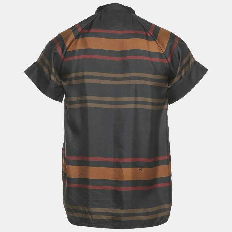 Pre Owned Louis Vuitton Black Stripe Print Silk Button Front Shirt S